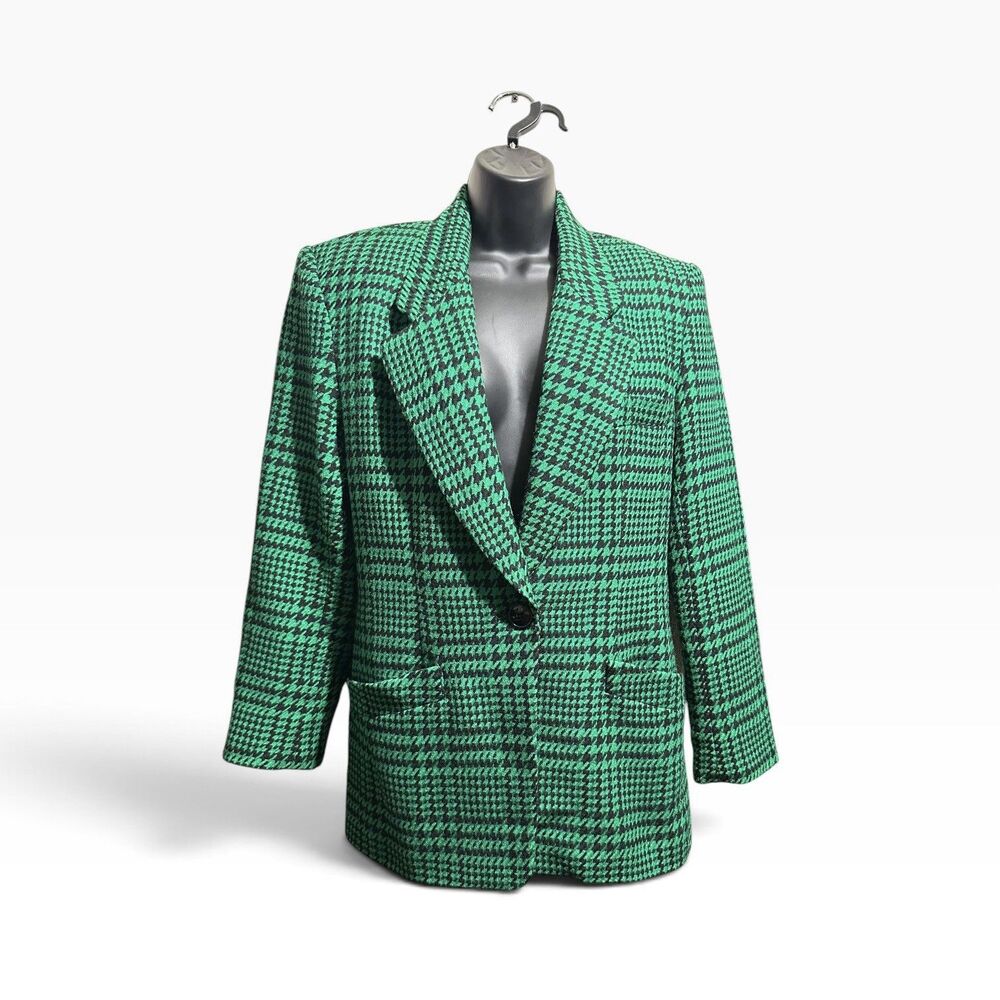 Vintage JH Collectibles Green Houndstooth 90s Power Blazer Women 6 Dark Academia